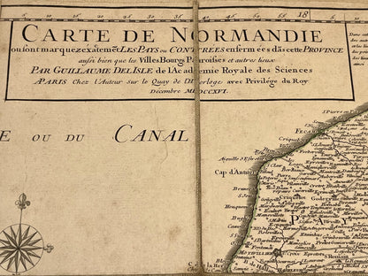 Carte de Normandie par Guillaume Delisle entoilee