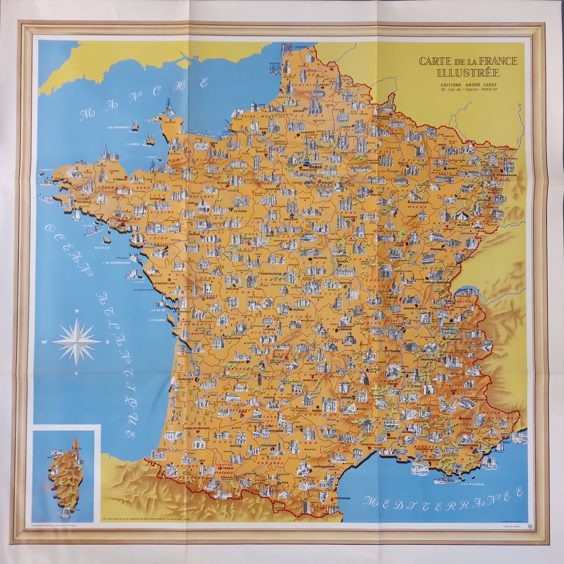 Carte touristique ancienne de la France illustrée par M. Carion - 1968