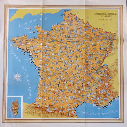 Carte touristique ancienne de la France illustrée par M. Carion - 1968