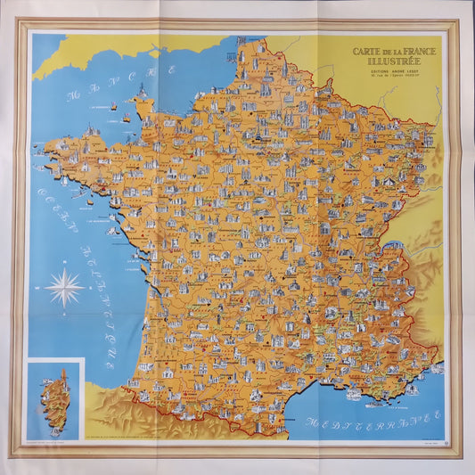 Carte touristique ancienne de la France illustrée par M. Carion - 1968