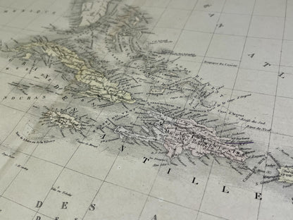 Carte geographique ancienne Antilles authentique