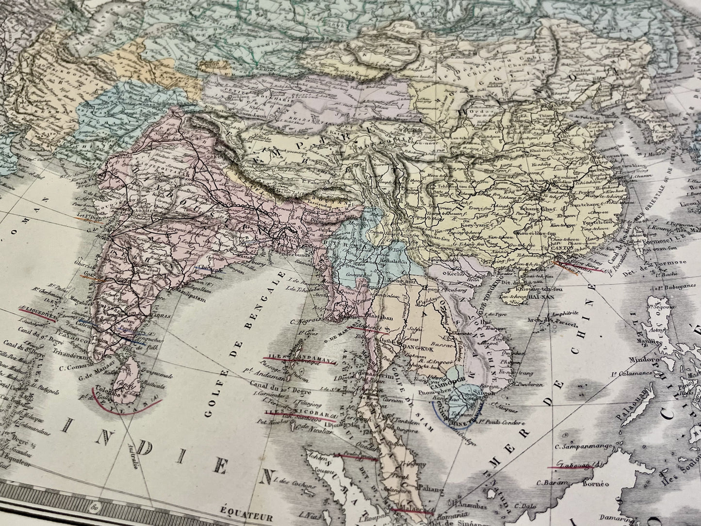Carte geographique ancienne Asie authentique
