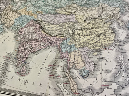 Carte geographique ancienne Asie authentique