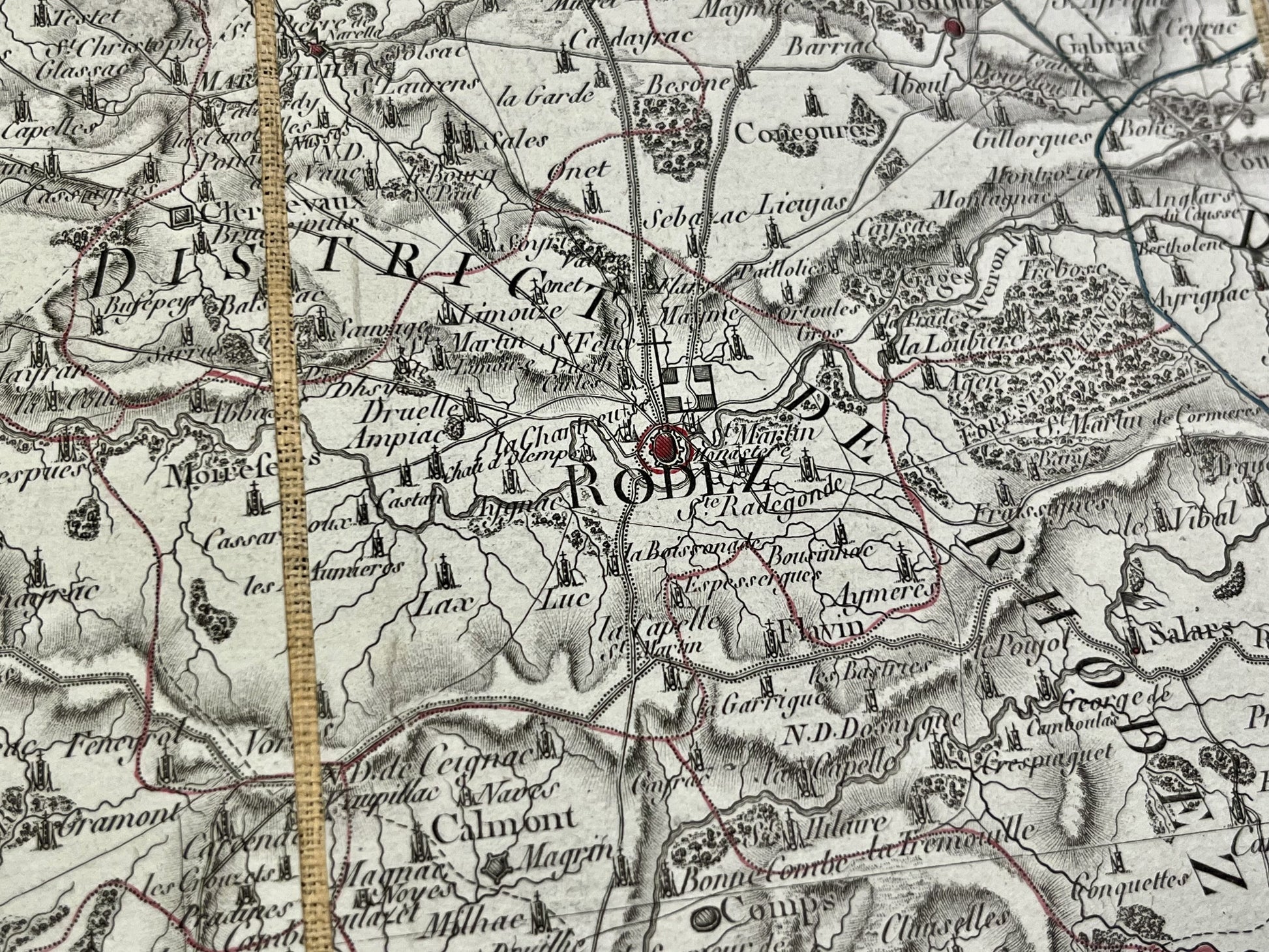 Carte geographique ancienne Aveyron Rodez