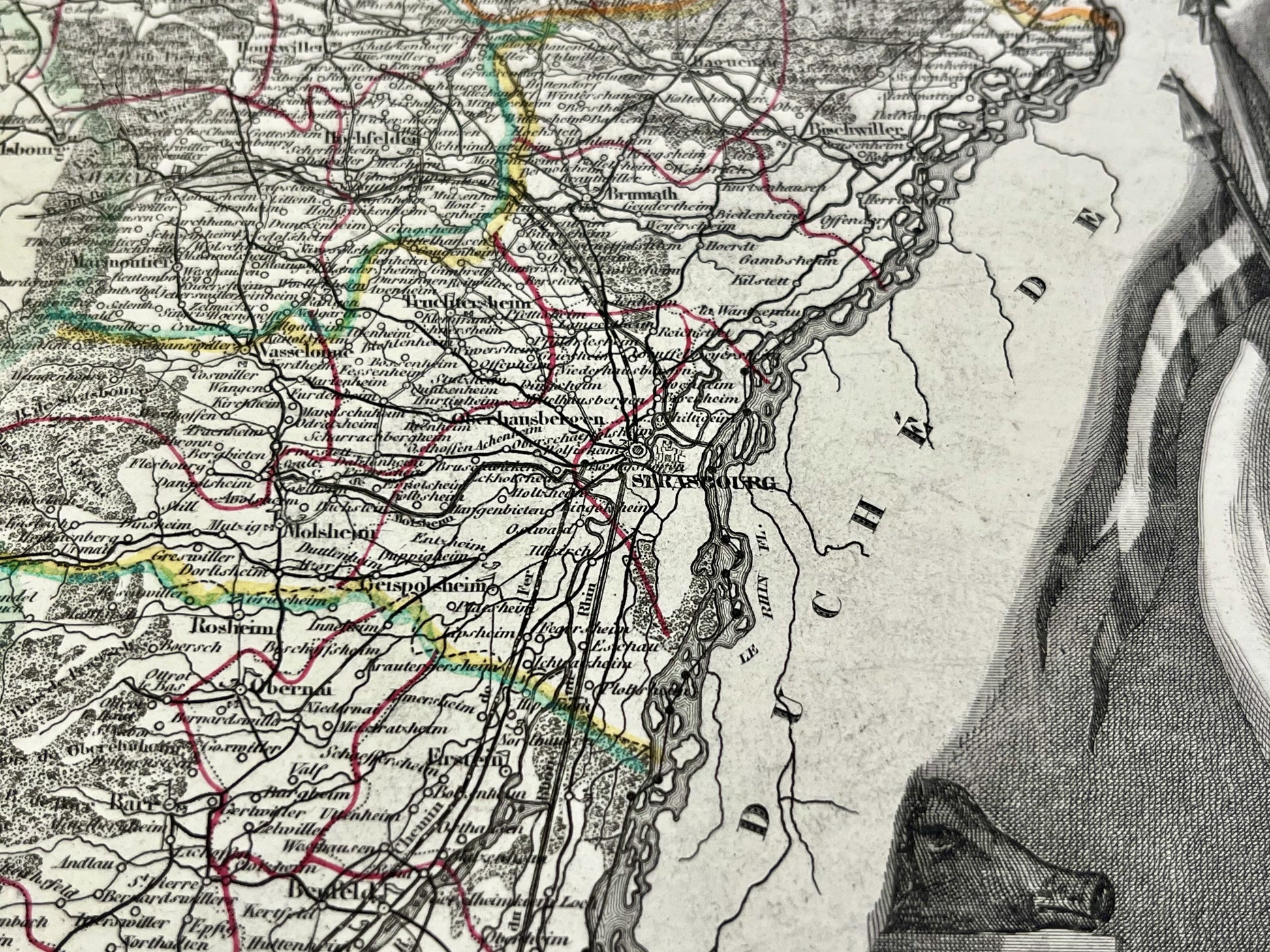 Carte geographique ancienne Bas-Rhin Strasbourg