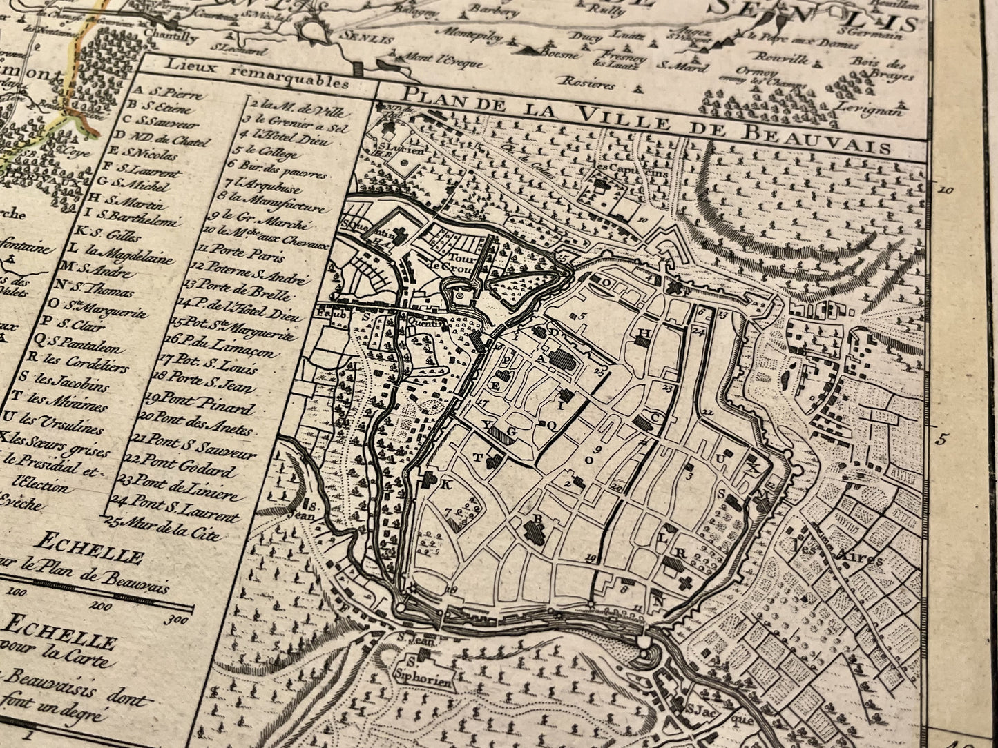 Carte geographique ancienne Beauvais Oise