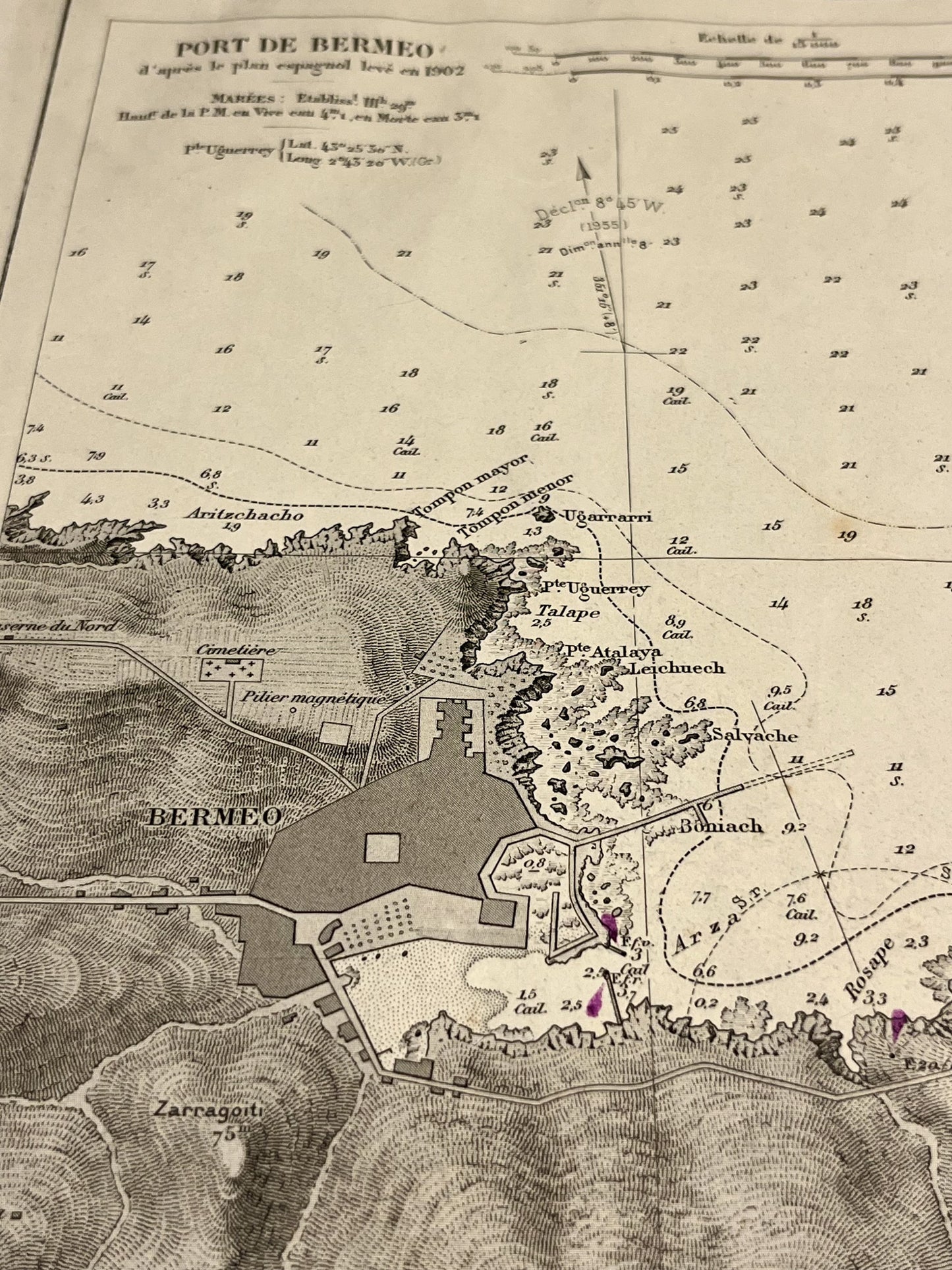 Carte geographique ancienne Bermeo Espagne