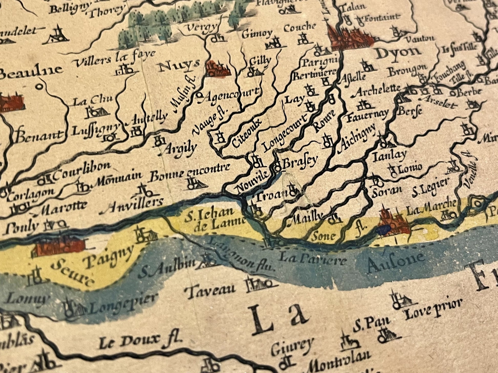 Carte geographique ancienne Bourgogne vin