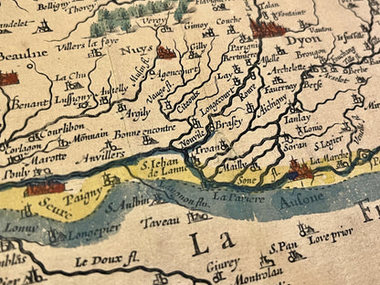 Carte geographique ancienne Bourgogne vin