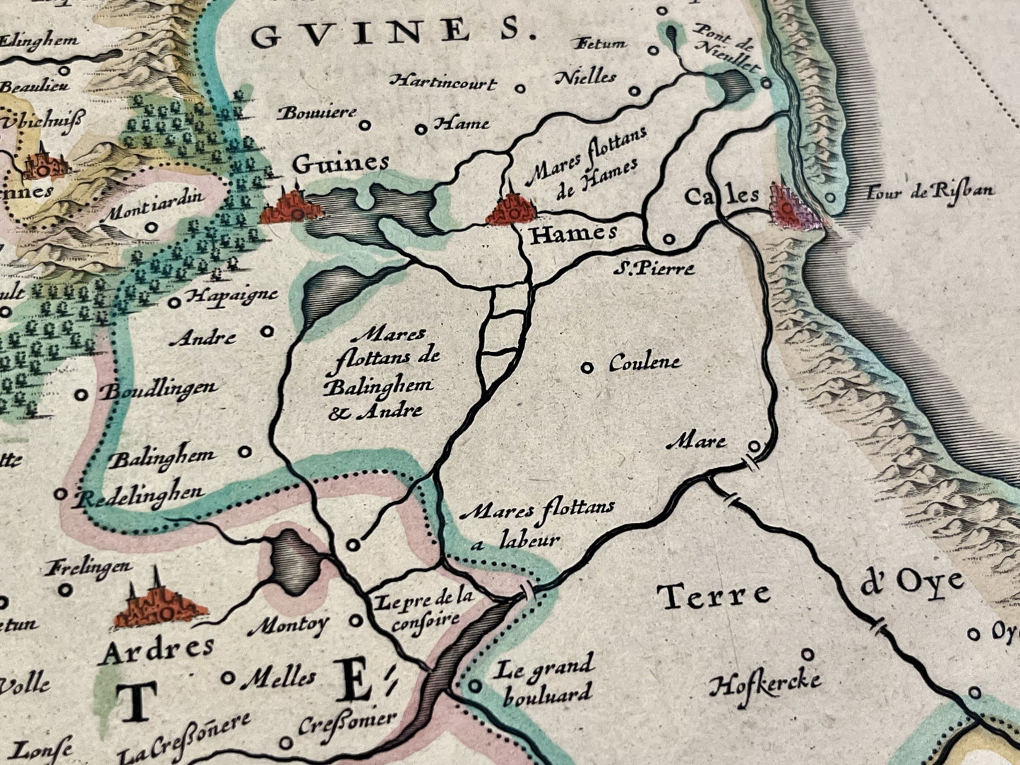 Carte geographique ancienne Calais Guines