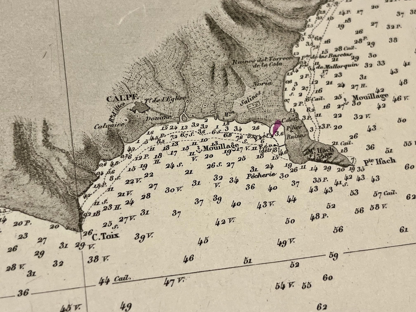 Carte geographique ancienne Calpe Espagne