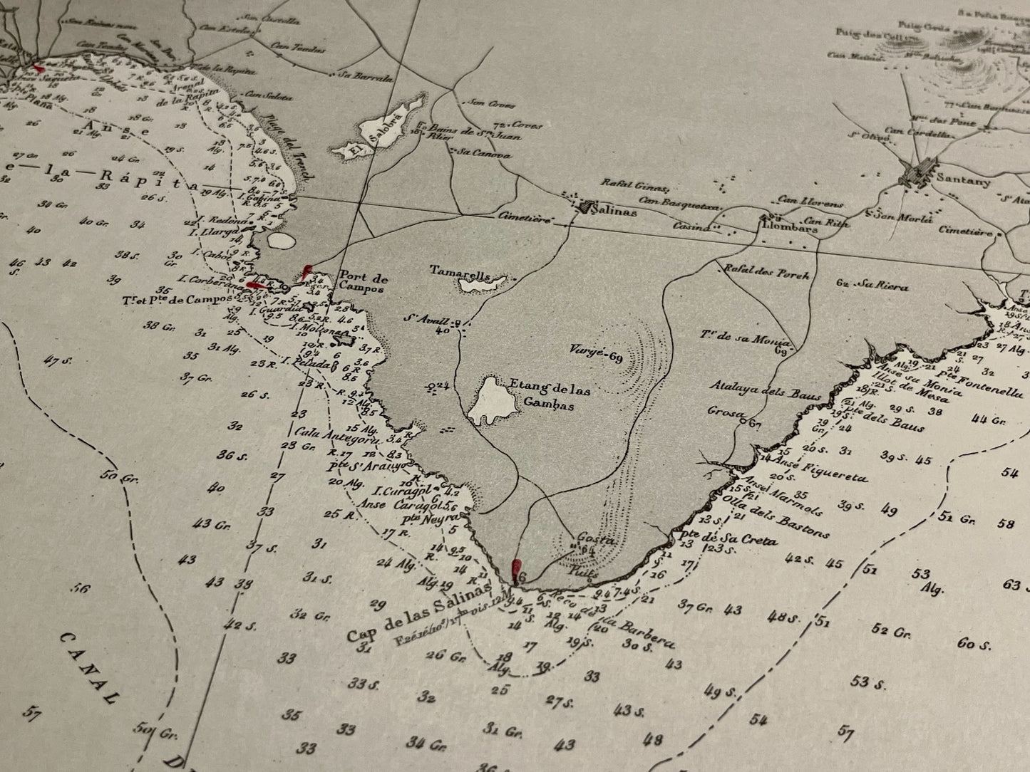 Carte geographique ancienne Cap Salinas Majorque