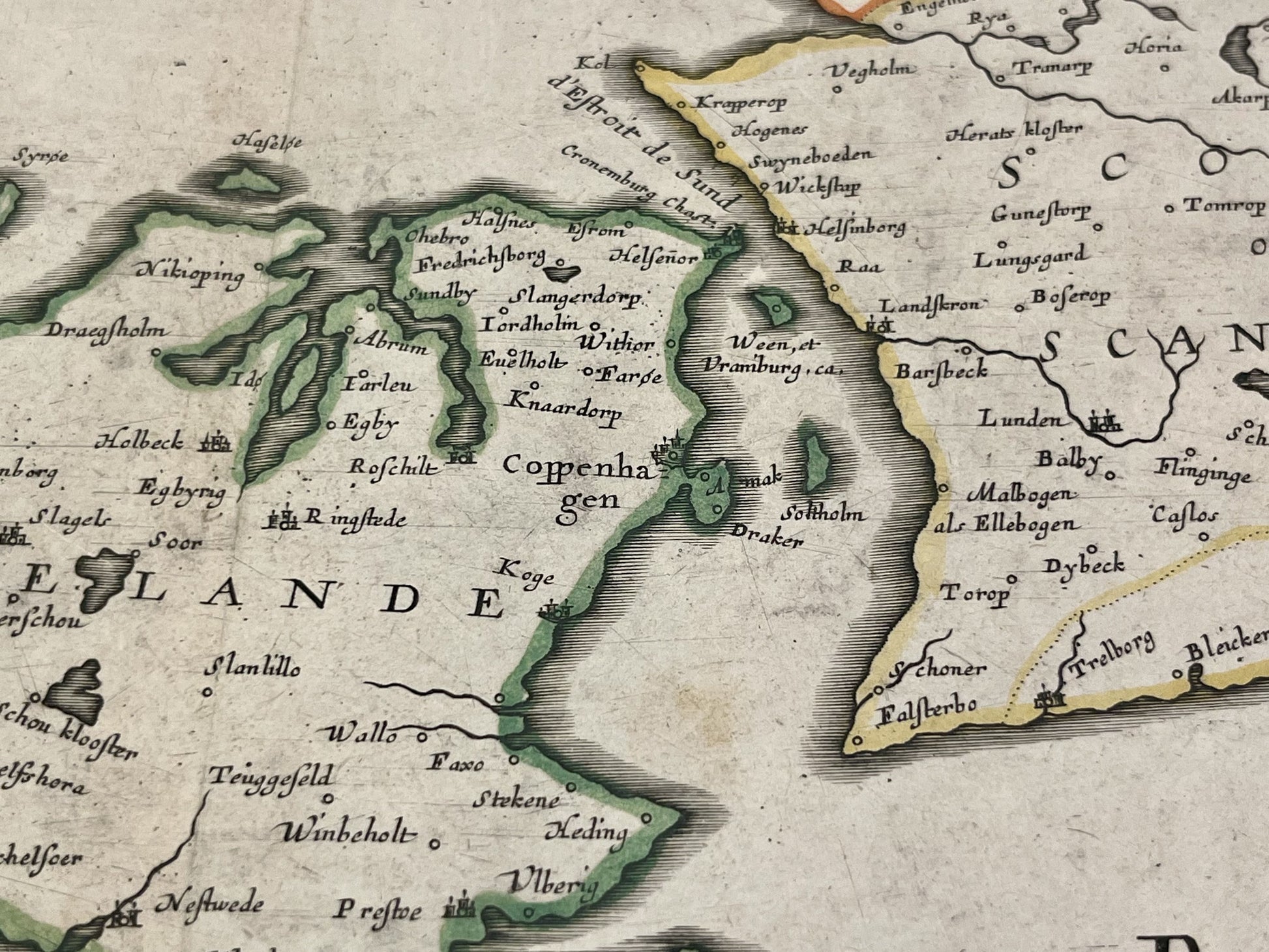 Carte geographique ancienne Copenhague Danemark