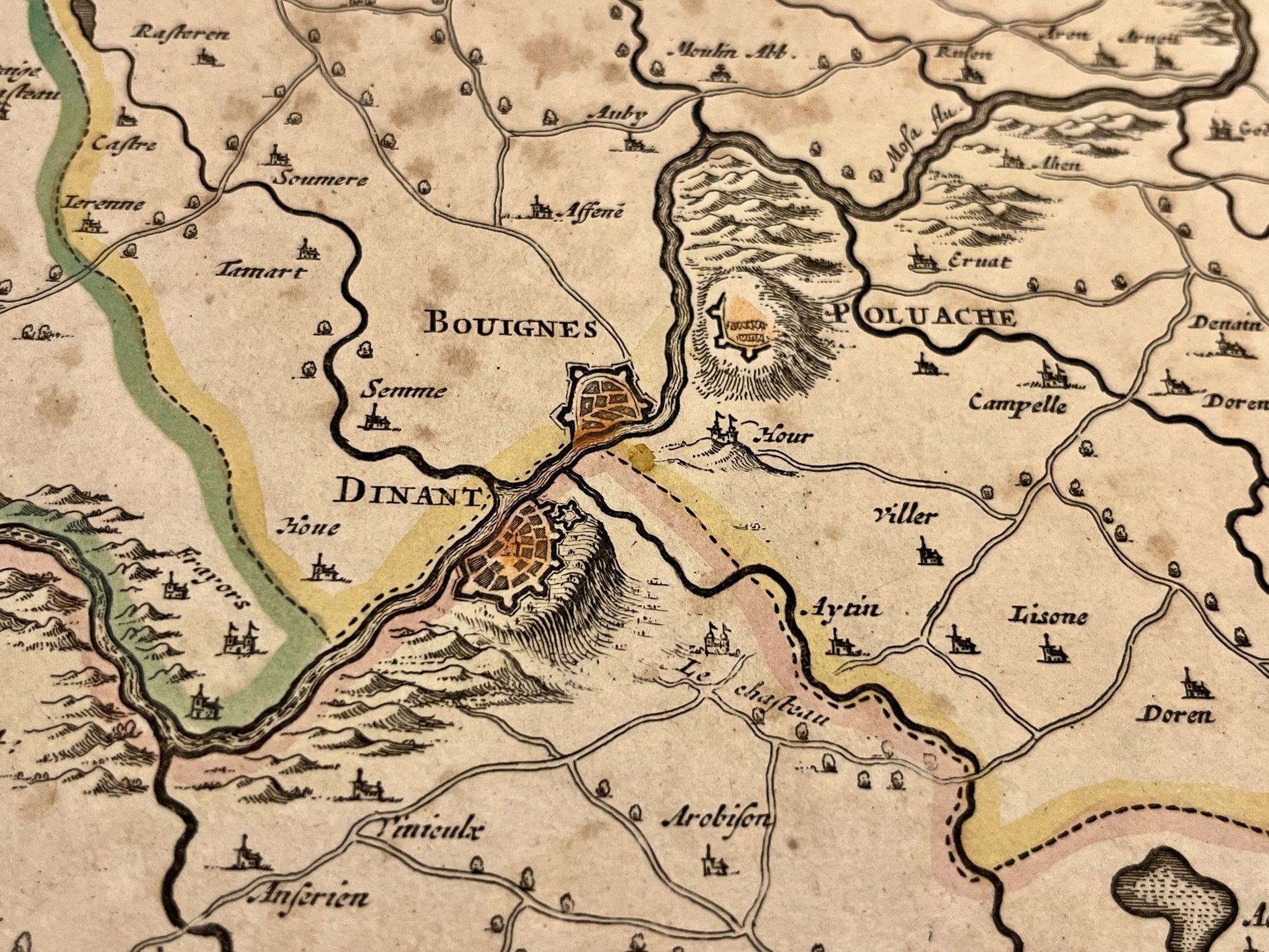 Carte geographique ancienne Dinant Belgique