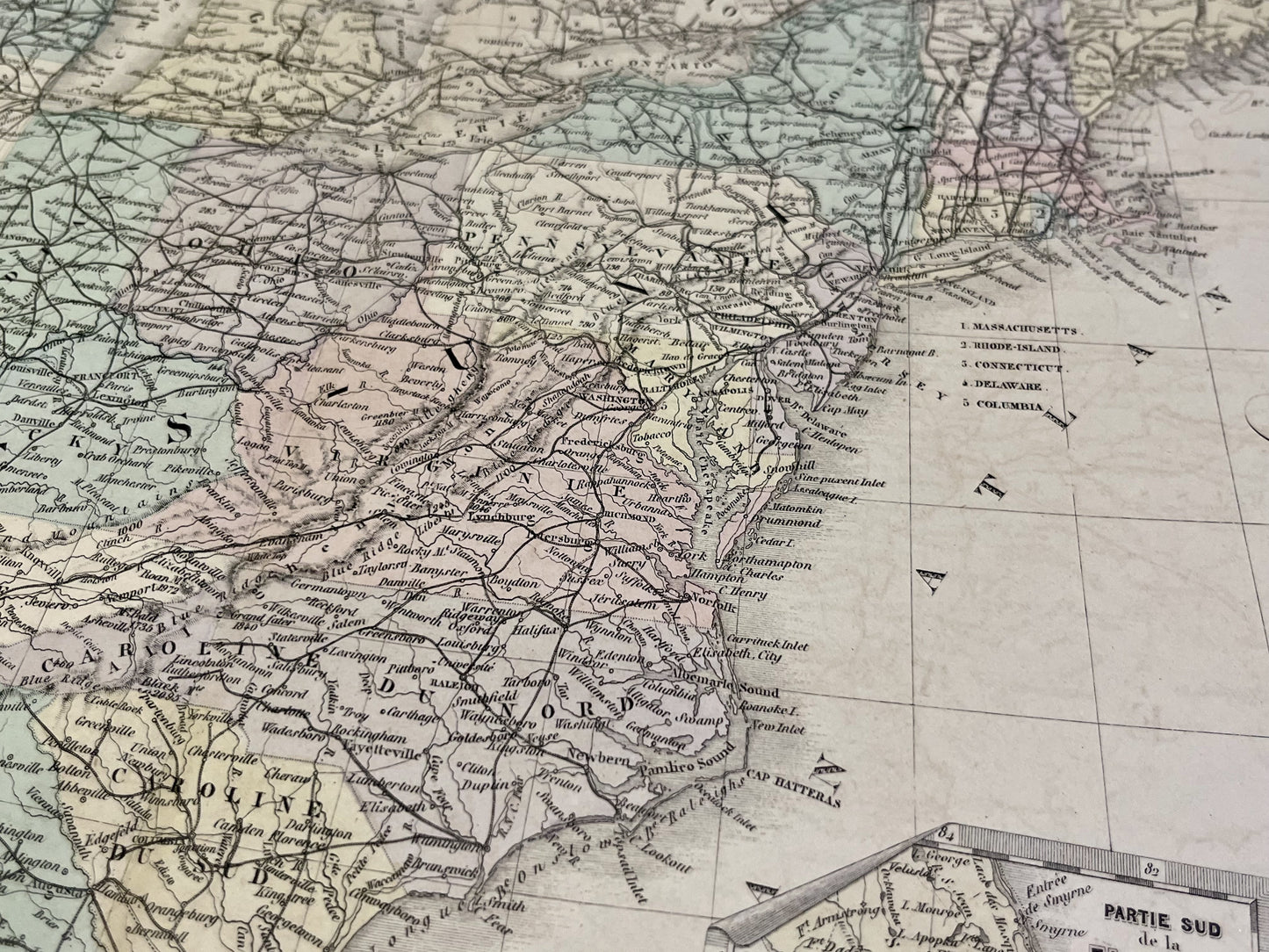 Carte geographique ancienne Etats-Unis Cote Est