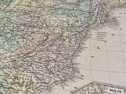 Carte geographique ancienne Etats-Unis Cote Est