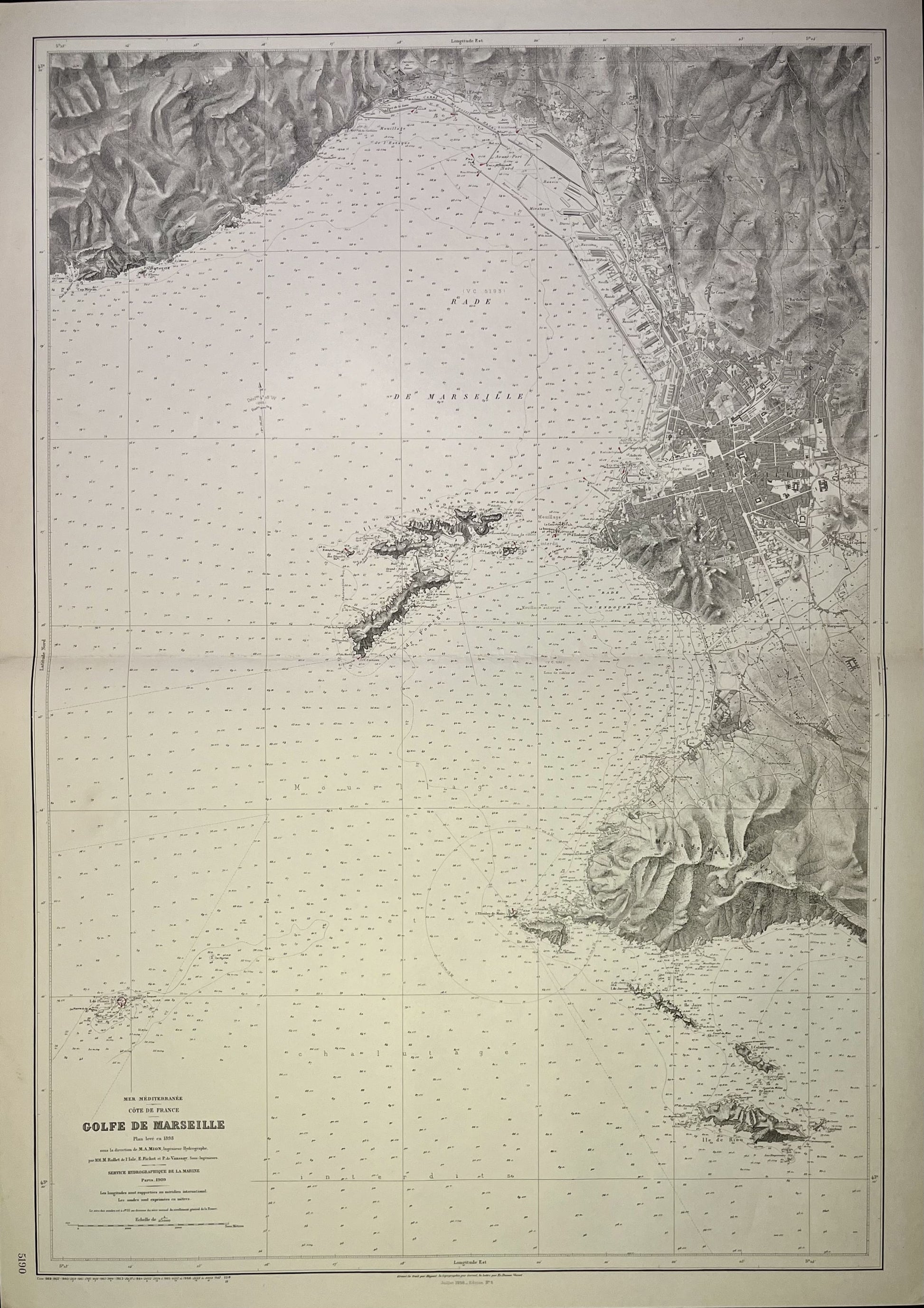 Carte geographique ancienne Golfe de Marseille