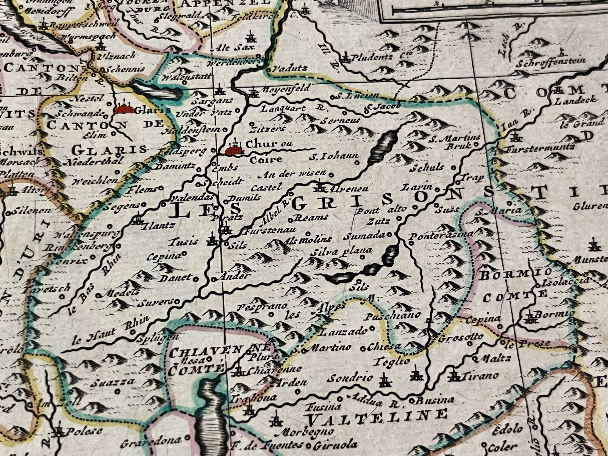 Carte geographique ancienne Grisons Suisse