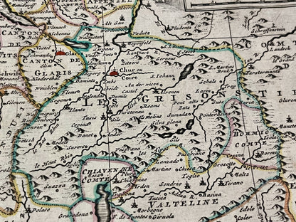 Carte geographique ancienne Grisons Suisse