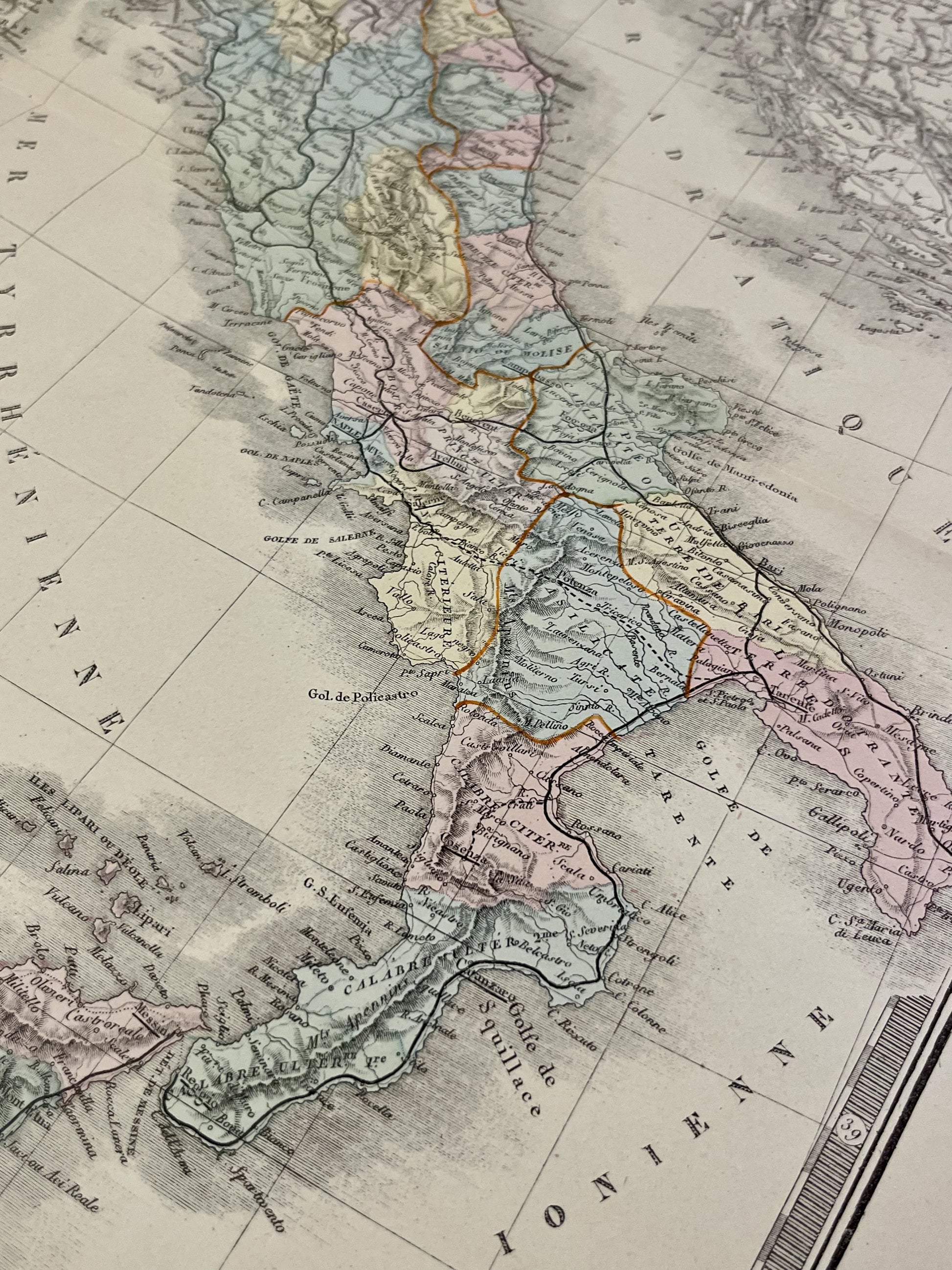 Carte geographique ancienne Italie authentique