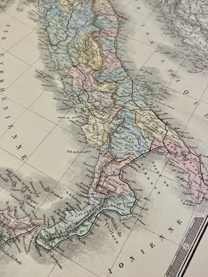 Carte geographique ancienne Italie authentique