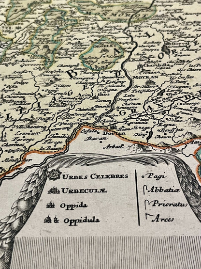 Carte geographique ancienne Jura Doubs Haute-Saone