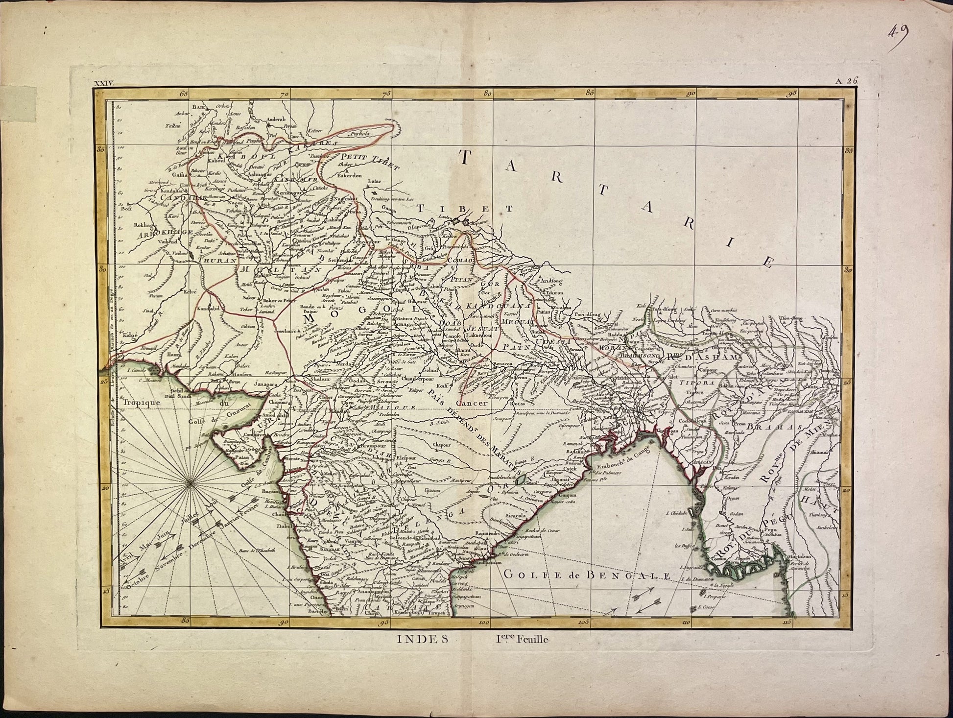 Carte geographique ancienne Nord Inde