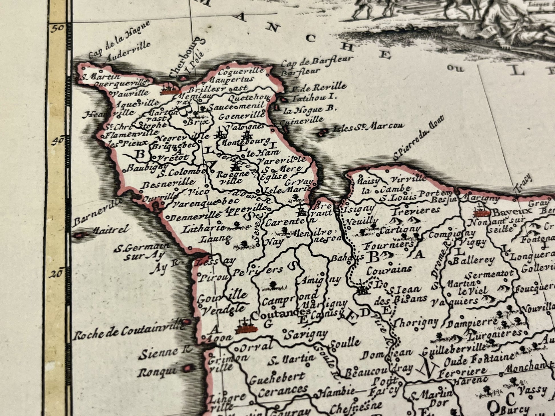 Carte geographique ancienne Normandie vintage