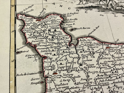 Carte geographique ancienne Normandie vintage