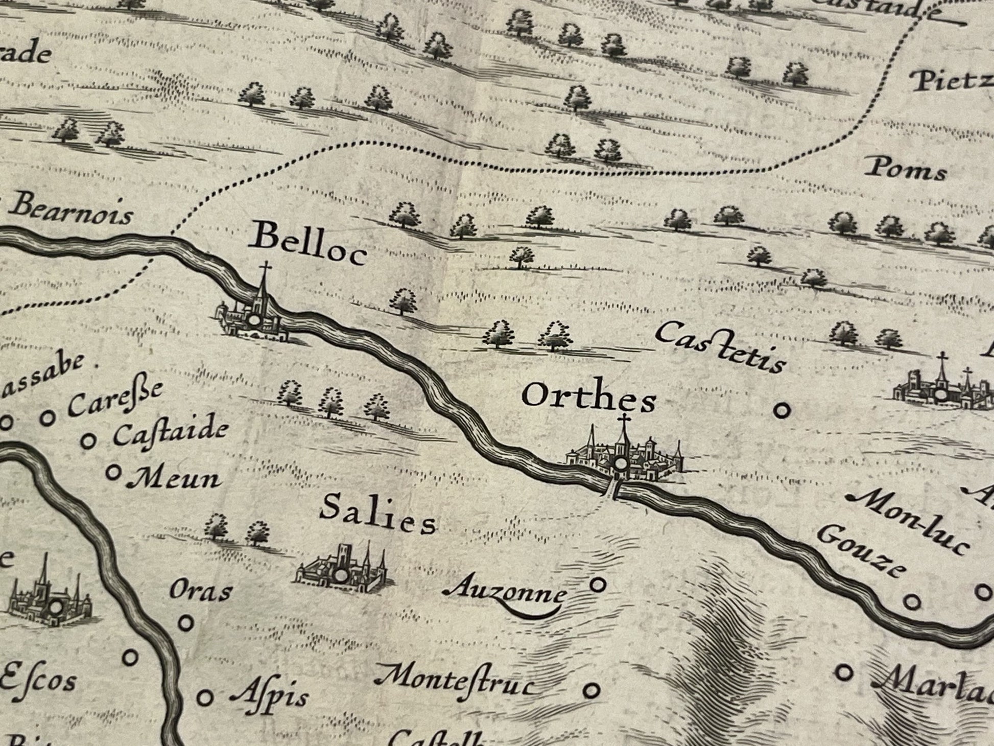 Carte geographique ancienne Orthez Bearn