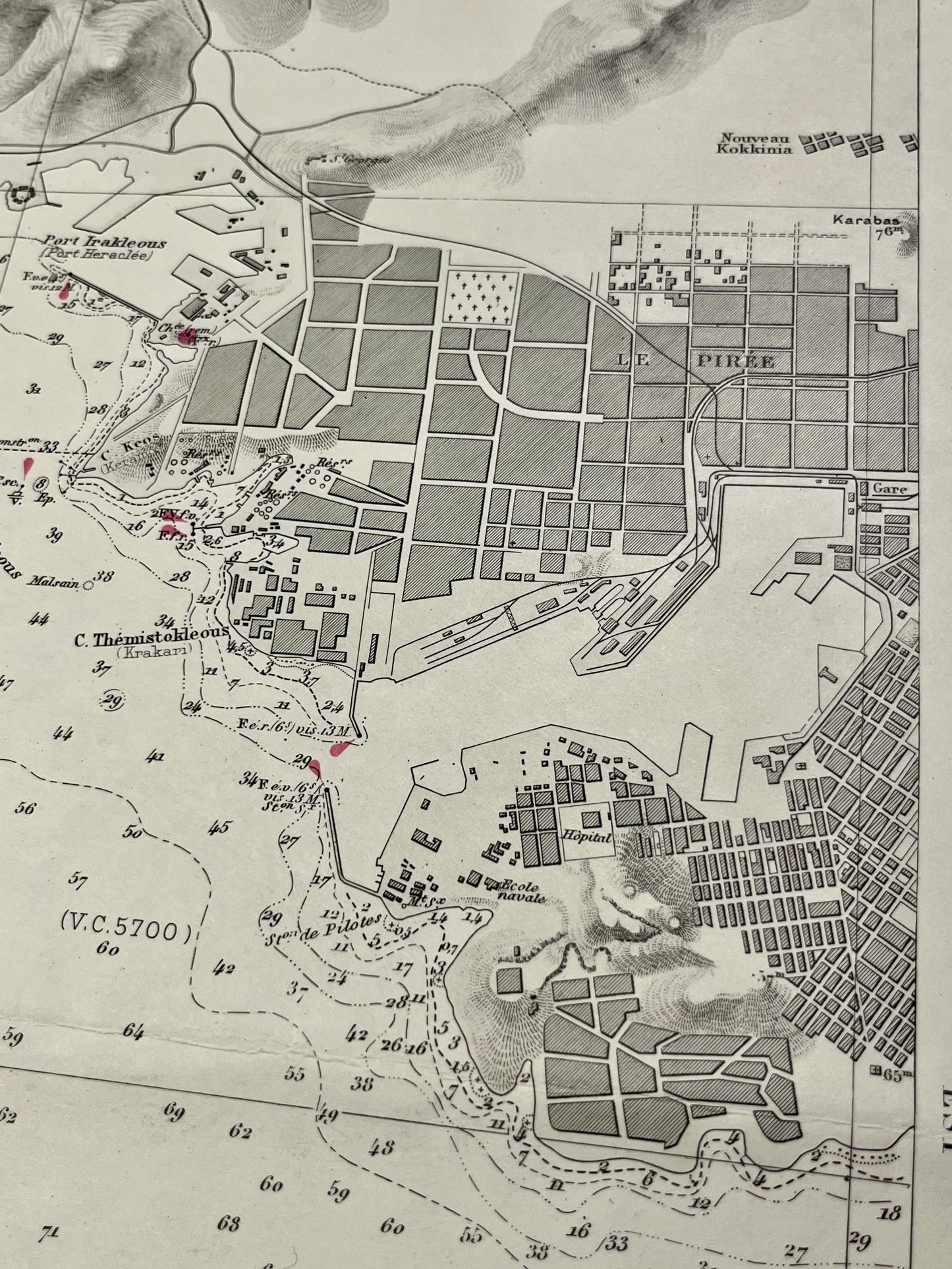 Carte geographique ancienne Piree Grece