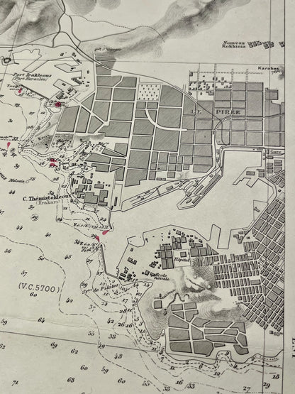 Carte geographique ancienne Piree Grece