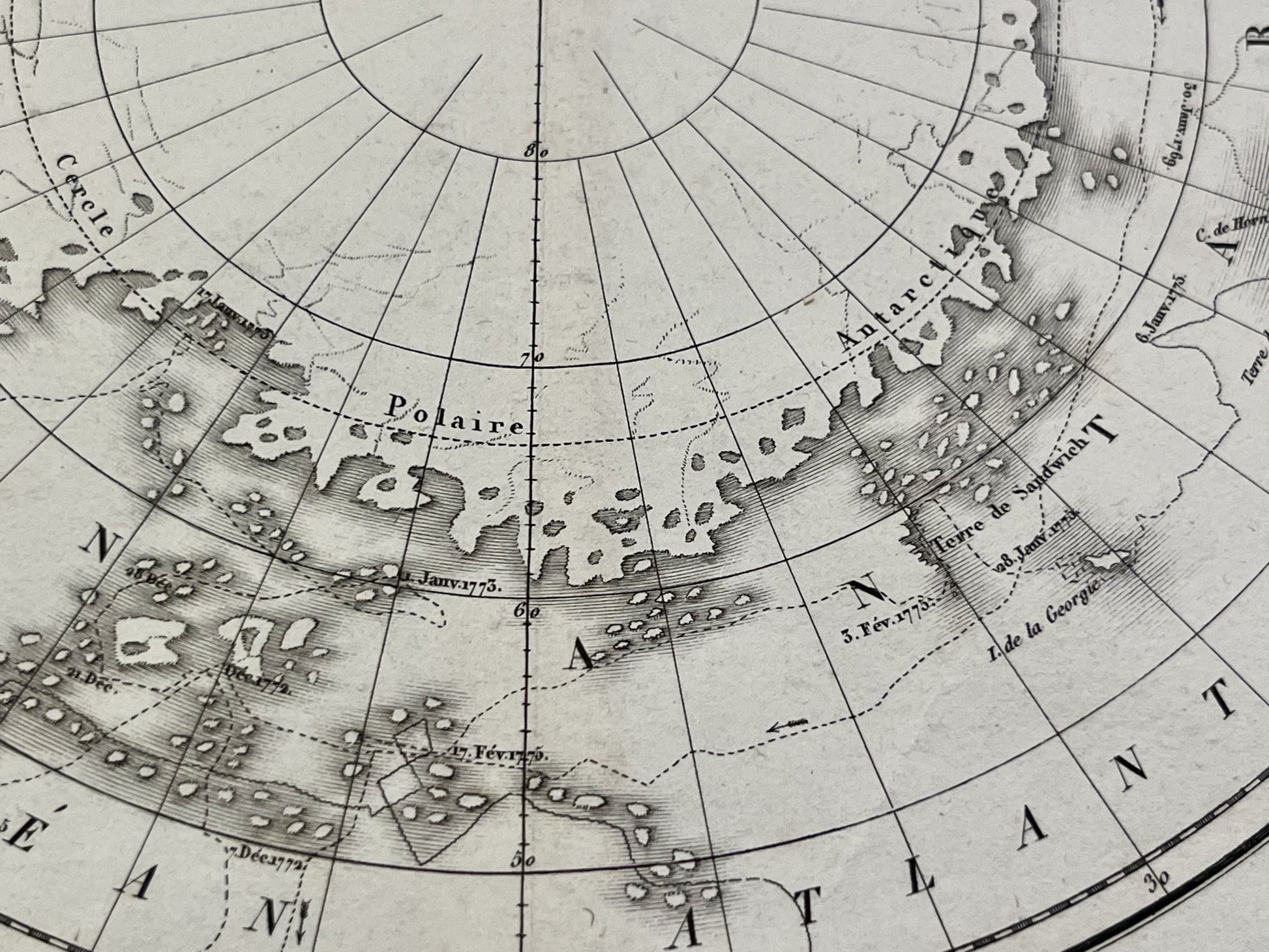 Carte geographique ancienne Pole Sud