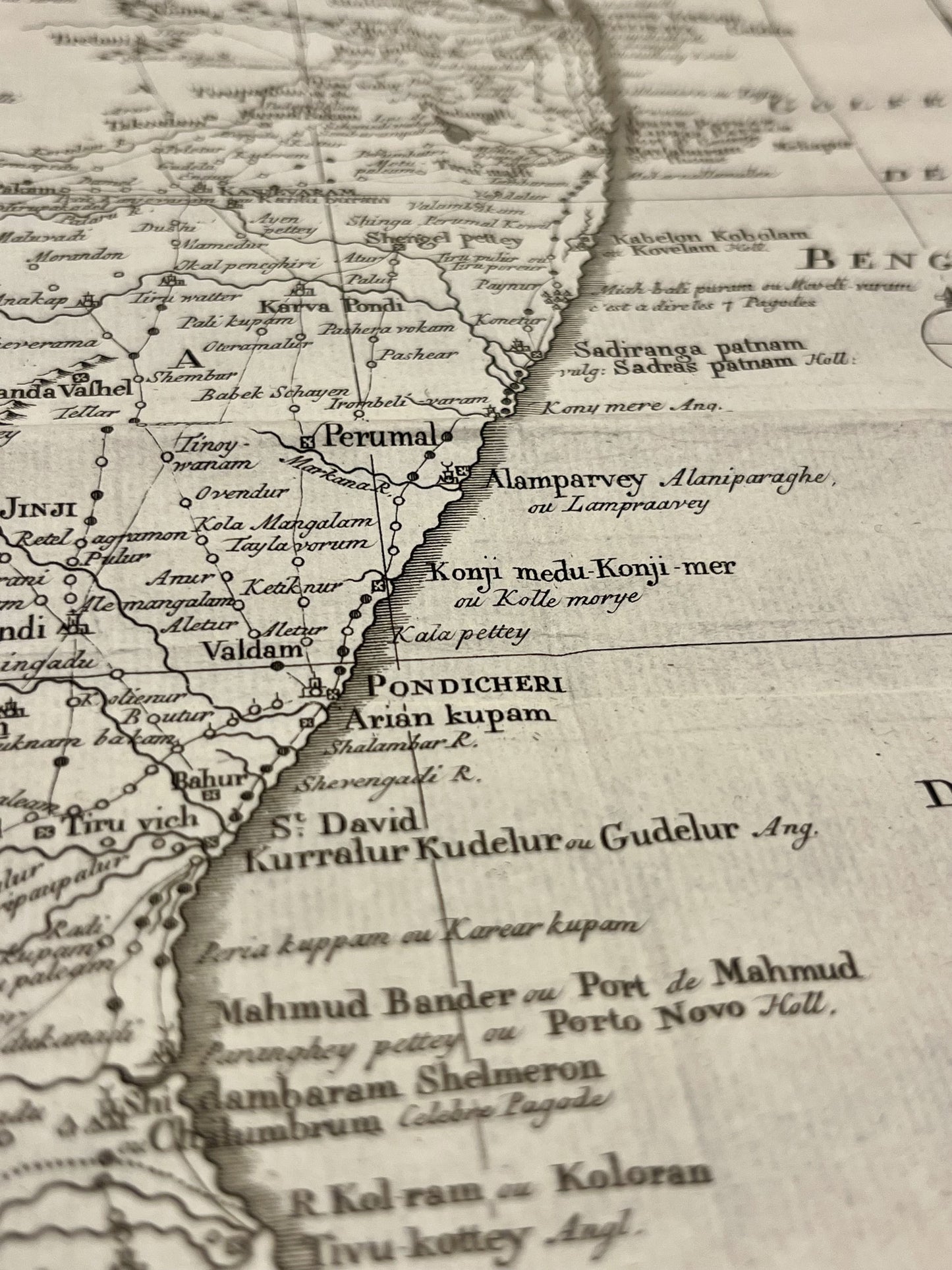 Carte geographique ancienne Pondichery Tamil Nadu