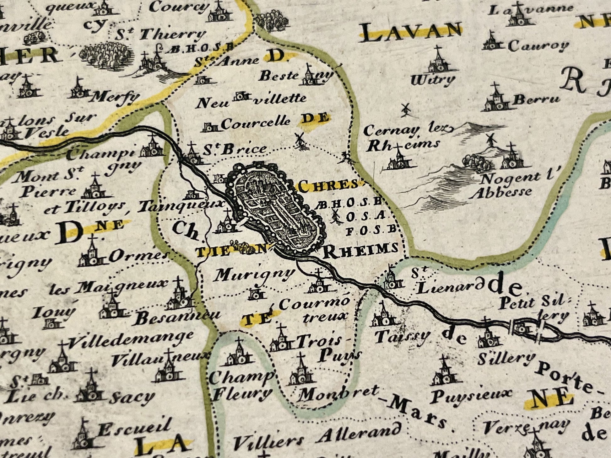 Carte geographique ancienne Reims et environs