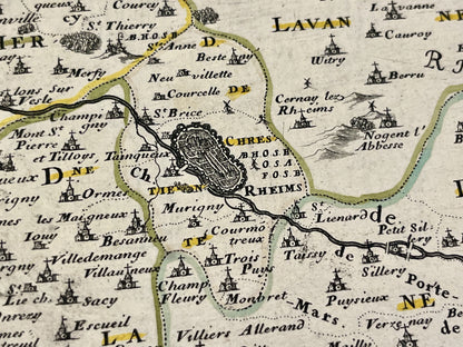 Carte geographique ancienne Reims et environs