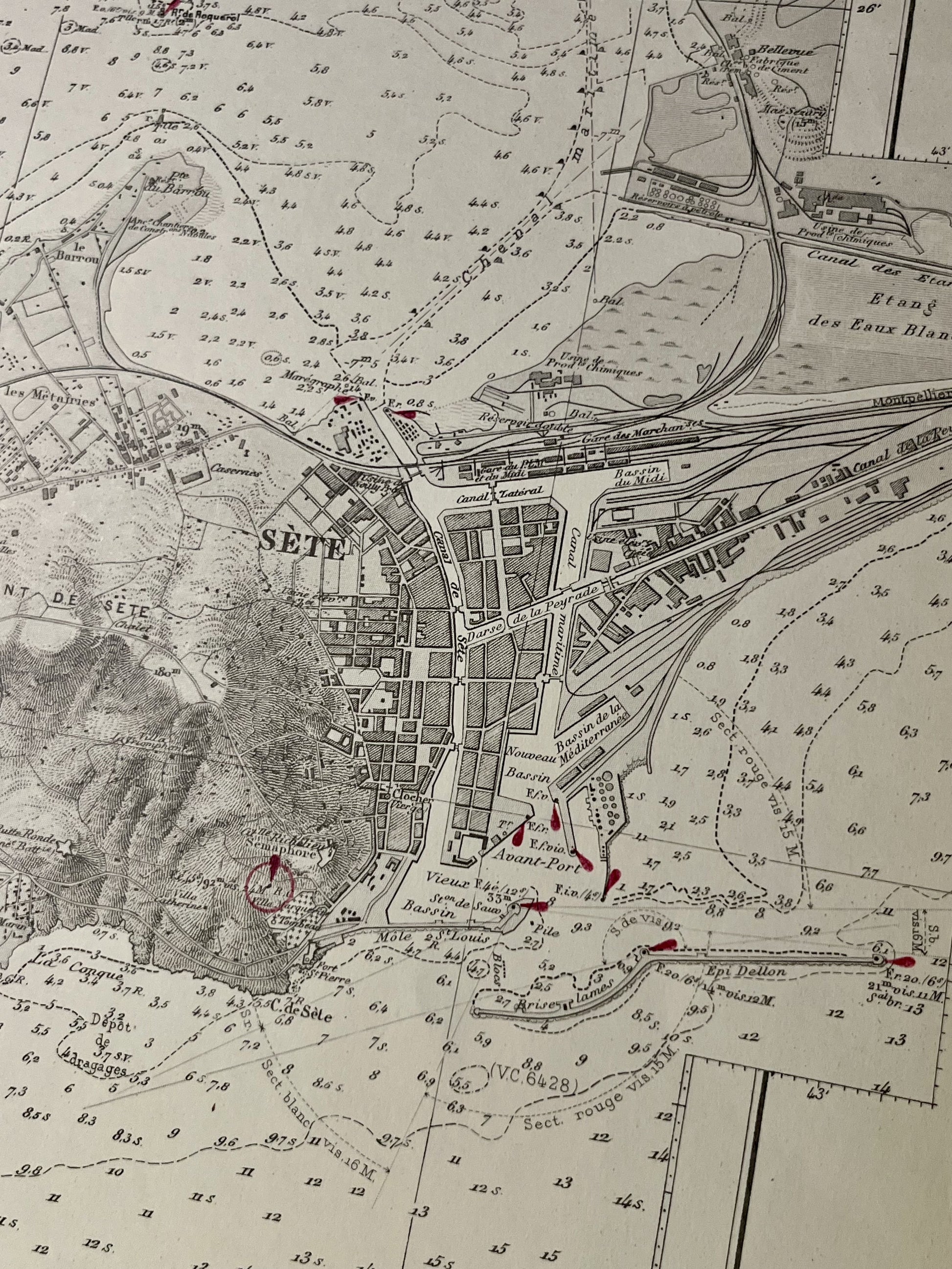 Carte geographique ancienne Sete Thau