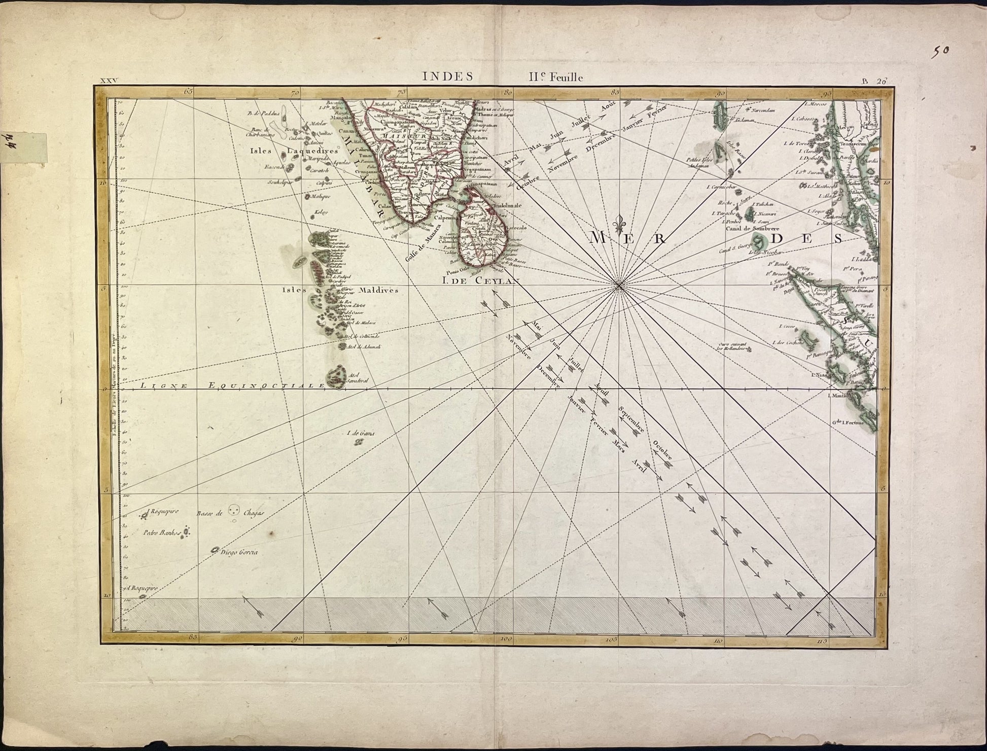 Carte geographique ancienne Sud Inde Sri Lanka