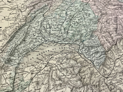 Carte geographique ancienne Suisse authentique