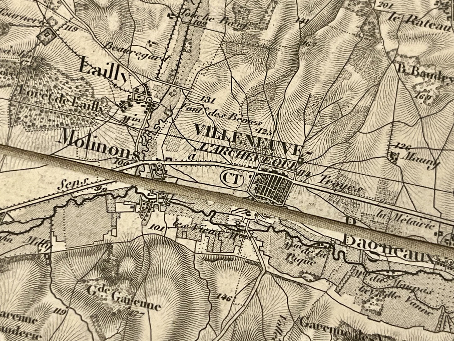 Carte geographique ancienne Villeneuve l Archeveque