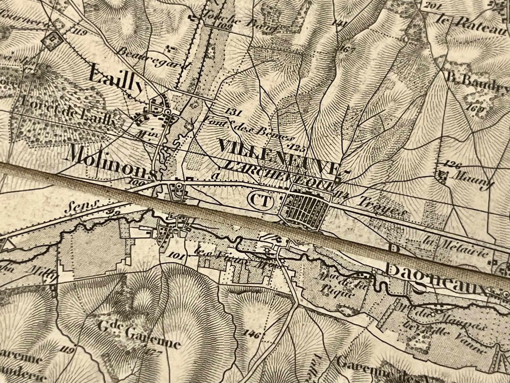 Carte geographique ancienne Villeneuve l Archeveque