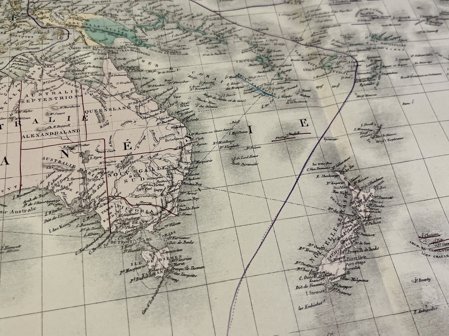 Carte geographique ancienne authentique Oceanie