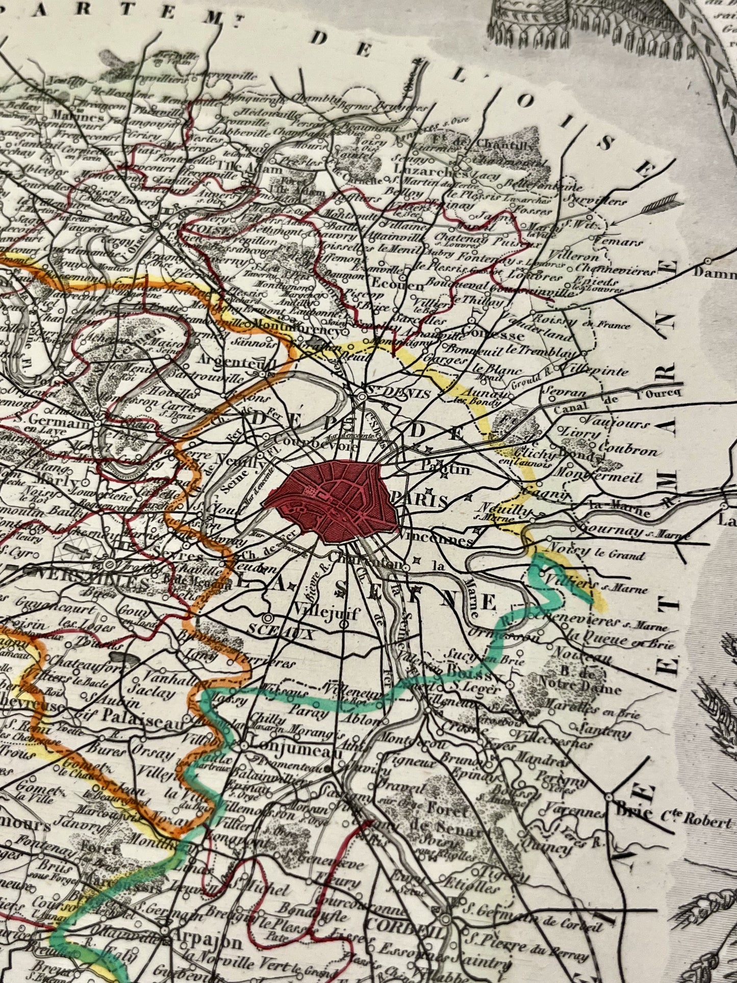 Carte geographique ancienne banlieue parisienne