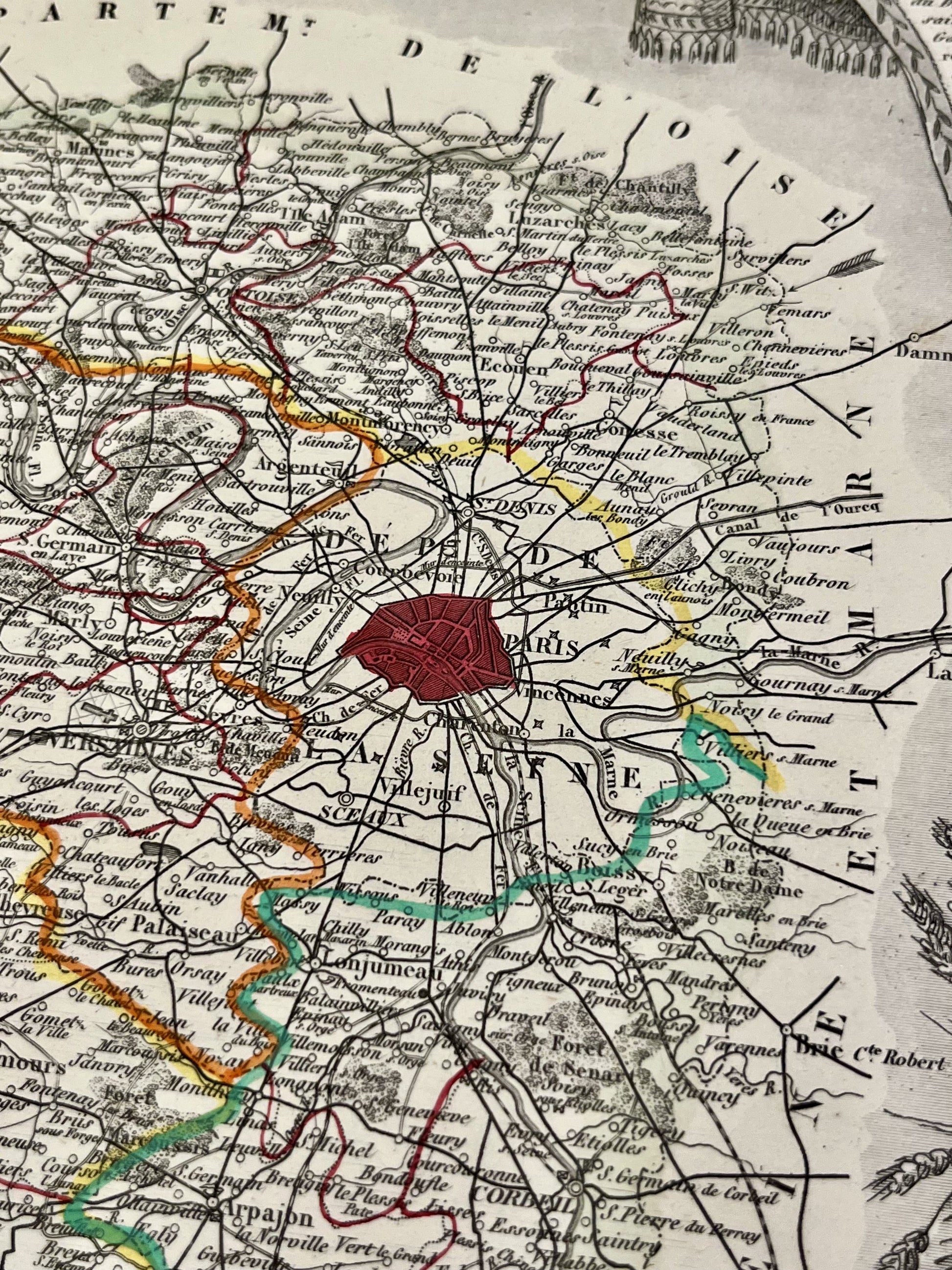 Carte geographique ancienne banlieue parisienne