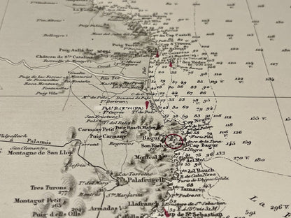 Carte geographique ancienne cote begur Espagne