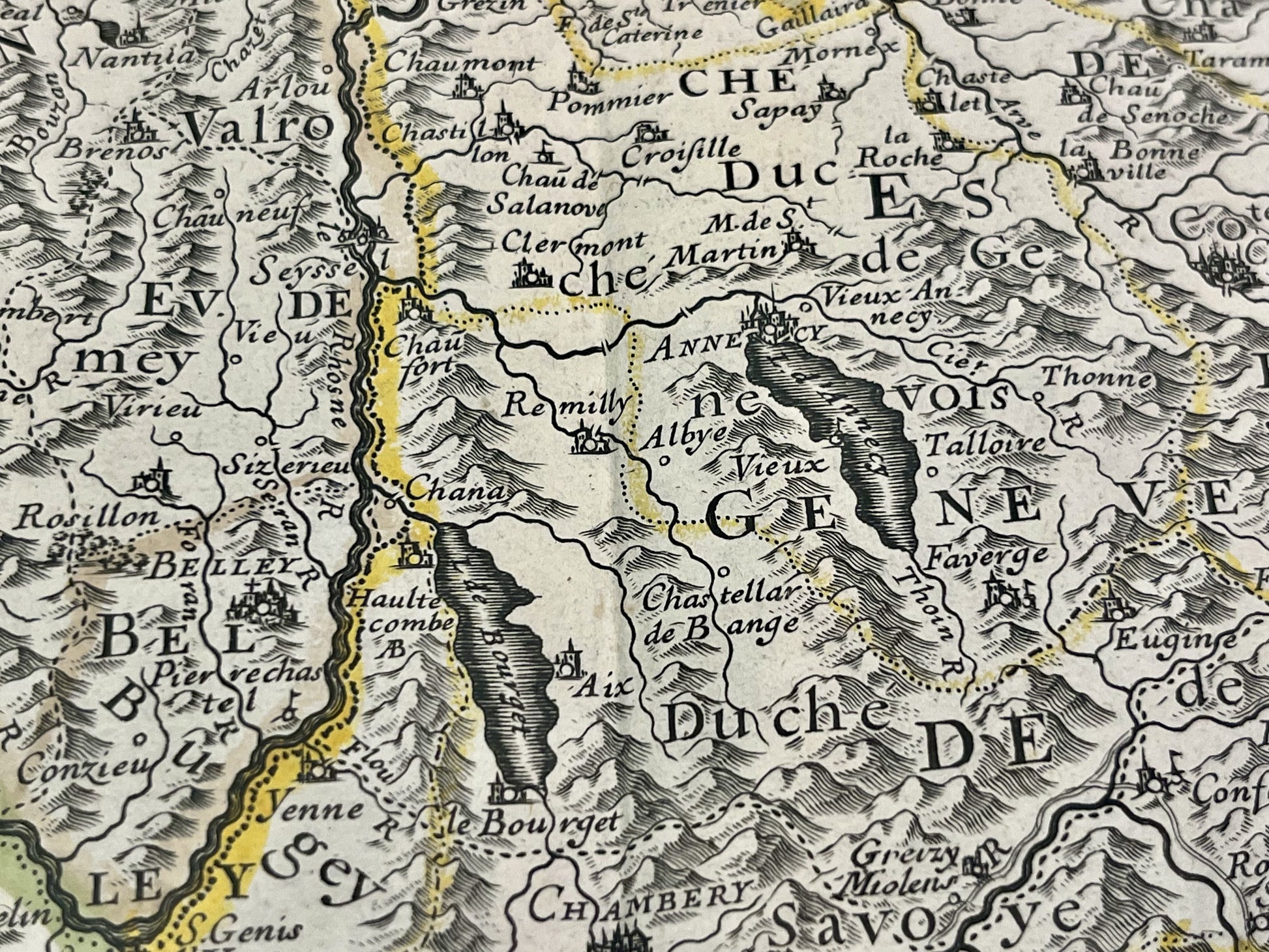 Carte geographique ancienne lacs Annecy et Bourget