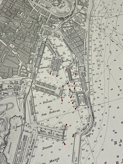 Carte geographique ancienne port Barcelone