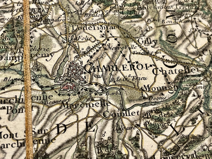 Carte geographique ancienne precise Charleroi et region