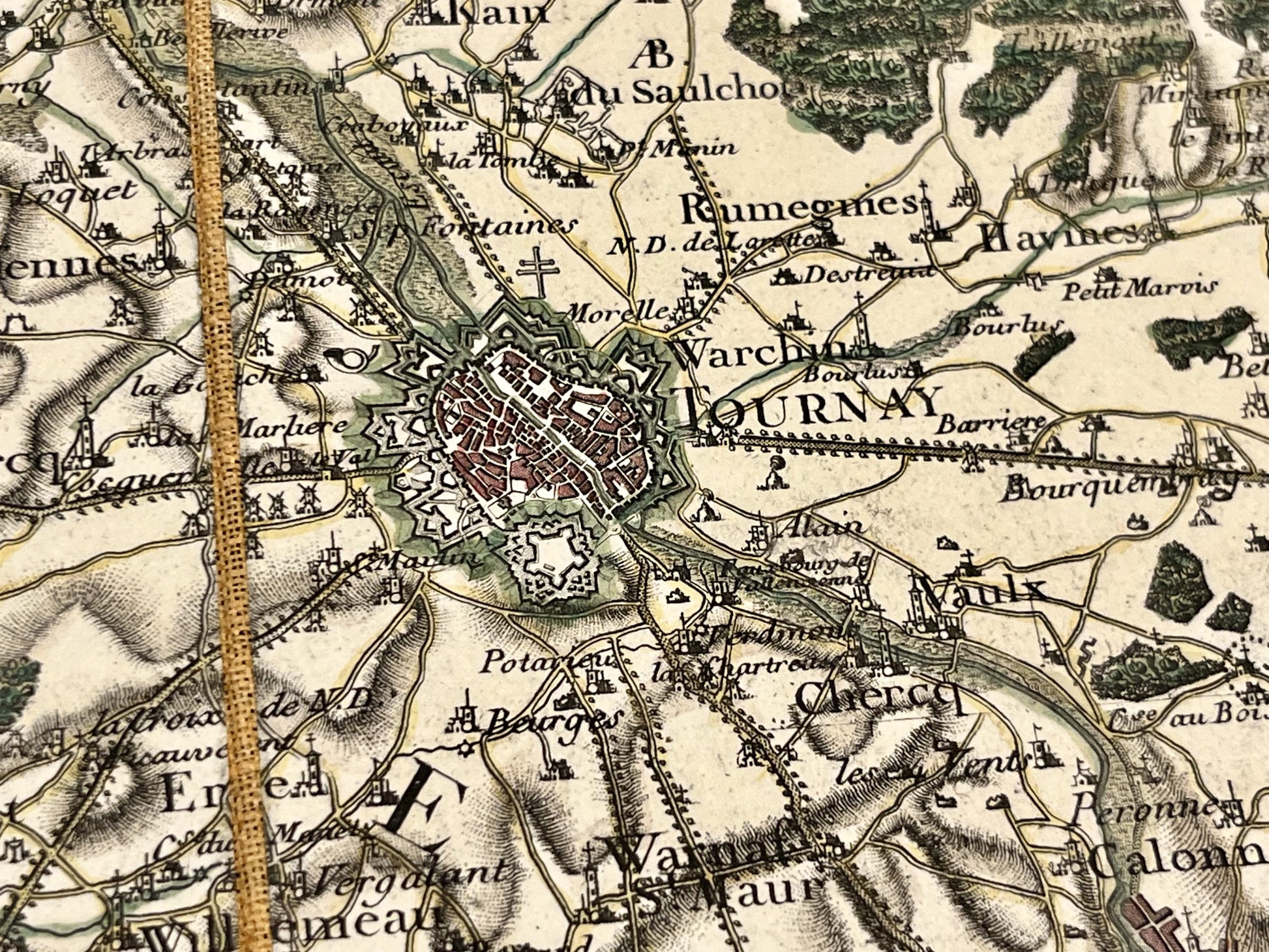 Carte geographique ancienne precise Tournai et region