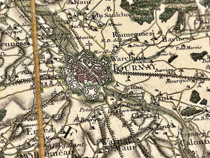 Carte geographique ancienne precise Tournai et region